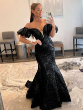 Captivating Black Strapless Sequins Long Mermaid Prom Dress BM bride
