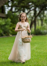 Charming Tulle Scoop Neck Floor-Length A-line Flower Girl Dress with Sequins BM bride