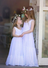 Sweet Chiffon Bateau Neck Floor-Length A-line Flower Girl Dress with Lace BM bride