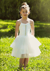 Stylish Tulle Square Neckline Knee-Length A-line Flower Girl Dress with Beading BM bride