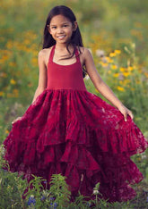 Charming Lace Square Neckline Floor-Length A-line Flower Girl Dress with Ruffles BM bride