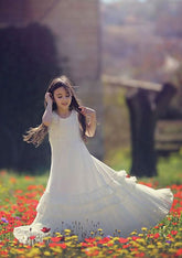 Elegant Chiffon Bateau Neck Floor-Length A-line Flower Girl Dress with Lace BM bride