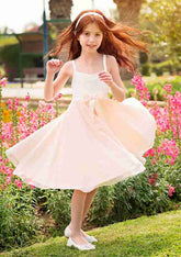 Graceful Chiffon Square Neckline Knee-Length A-line Flower Girl Dress with Bowknot BM bride