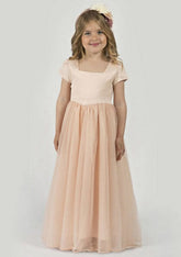 Lovely Tulle Square Neckline Floor-Length A-line Flower Girl Dress with Pleated BM bride