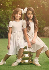 Sweet Jersey Bateau Neck Knee-Length A-line Flower Girl Dress with Pleated BM bride