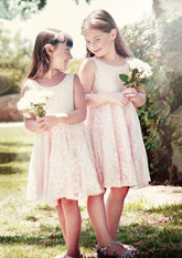 Graceful Lace Bateau Neck Knee-Length A-line Flower Girl Dress with Sashes BM bride