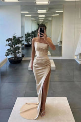 Gorgeous Sleeveless Satin Long Mermaid Prom Dress with Split BM bride