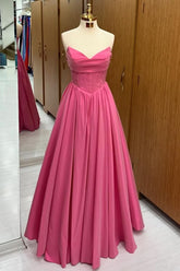 Hot Pink Strapless Lace-Up A-Line Long Formal Dress BM bride