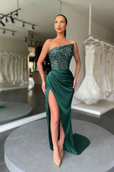 Dark Green Sequins Prom Dress with Split BM bride