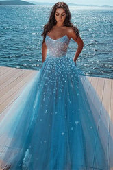 BMbride Alluring Strapless Sweetheart Tulle Beading Prom Dress BMbride