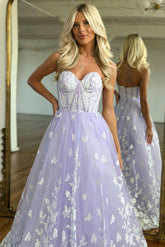 BMbride Amazing Long Lilac A-line Sweetheart Strapless Prom Dress With Lace BMbride