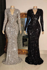 Long Sleeve Sequin Mermaid Evening Dress BM bride
