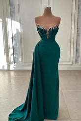 BMbride Elegant Dark Green Strapless Mermaid Long Prom Dress Evening Gowns BMbride