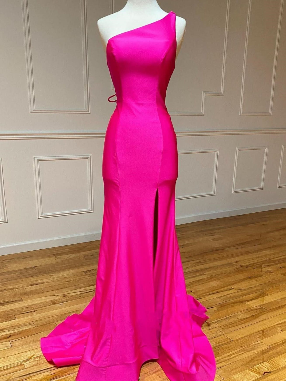Elegant Pink Mermaid One Shoulder Long Prom Dress BM bride