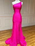 Elegant Pink Mermaid One Shoulder Long Prom Dress BM bride