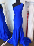 Elegant Pink Mermaid One Shoulder Long Prom Dress BM bride