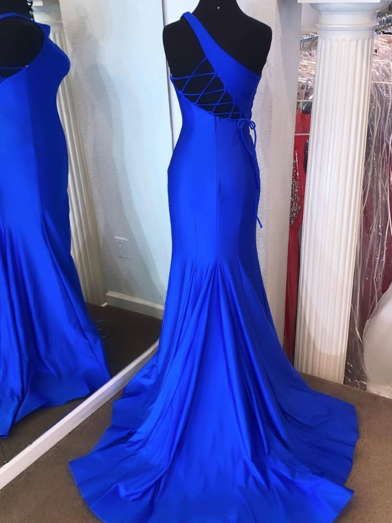 Elegant Pink Mermaid One Shoulder Long Prom Dress BM bride