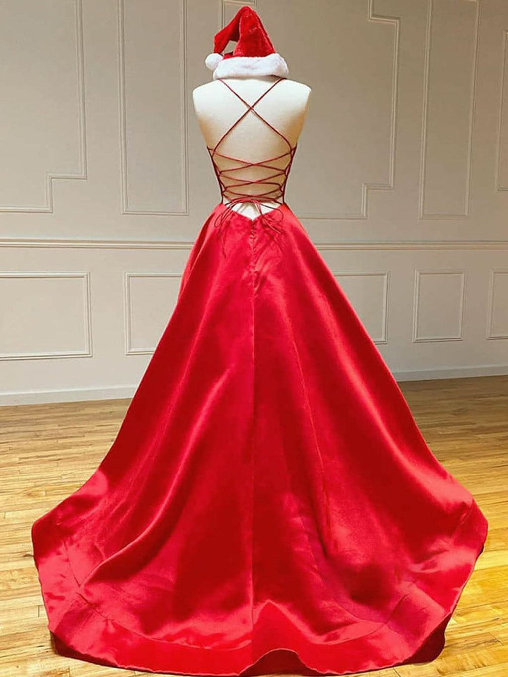 Royal Blue Satin A-Line V Neck Long Prom Dress BM bride