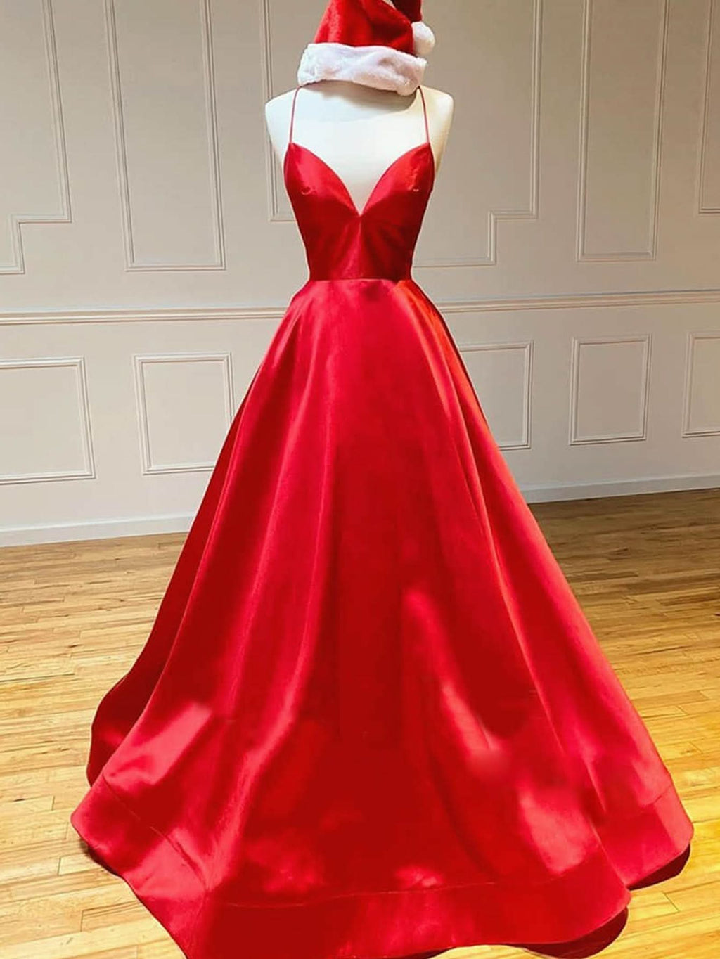 Royal Blue Satin A-Line V Neck Long Prom Dress BM bride