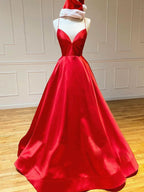 Royal Blue Satin A-Line V Neck Long Prom Dress BM bride
