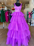 Enchanting A-Line Ruffles Purple Tulle Long Prom Dress BM bride