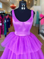 Enchanting A-Line Ruffles Purple Tulle Long Prom Dress BM bride