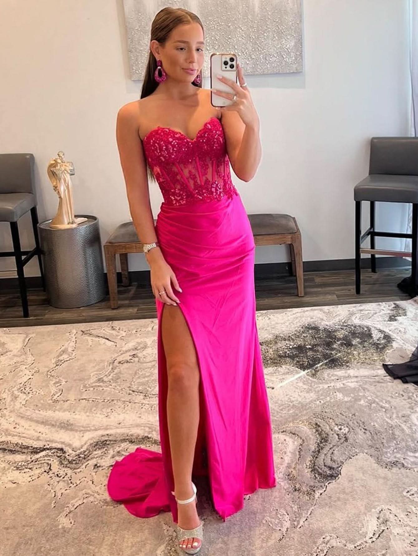 Stunning Sheath Strapless Sweetheart Long Prom Dress with Slit BM bride