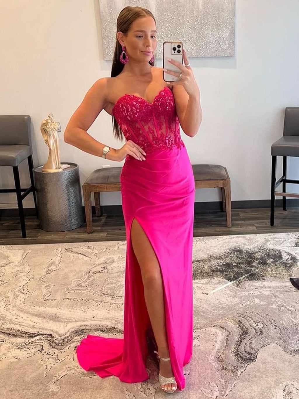 Stunning Sheath Strapless Sweetheart Long Prom Dress with Slit BM bride