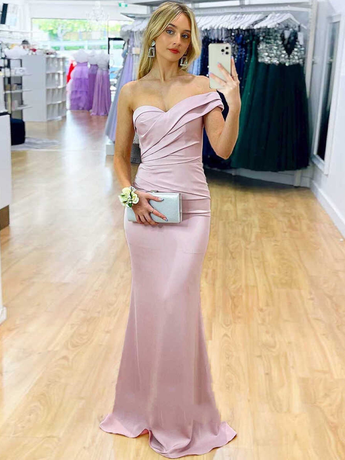Stunning Satin Mermaid One Shoulder Purple Long Prom Dress BM bride