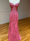 Glamorous Mermaid Strapless Lace Prom Dress with Appliques BM bride