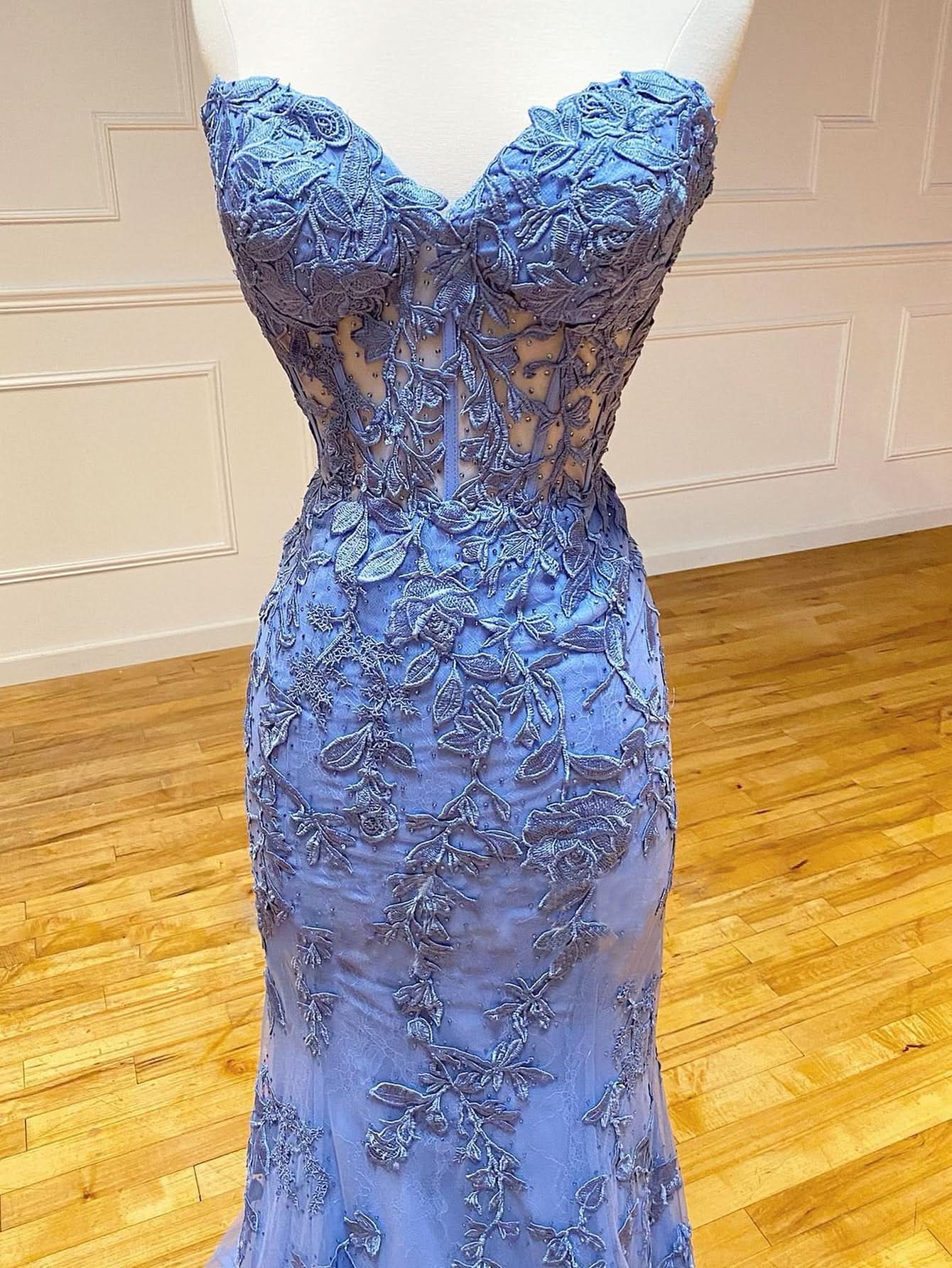 Glamorous Mermaid Strapless Lace Prom Dress with Appliques BM bride