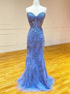 Glamorous Mermaid Strapless Lace Prom Dress with Appliques BM bride