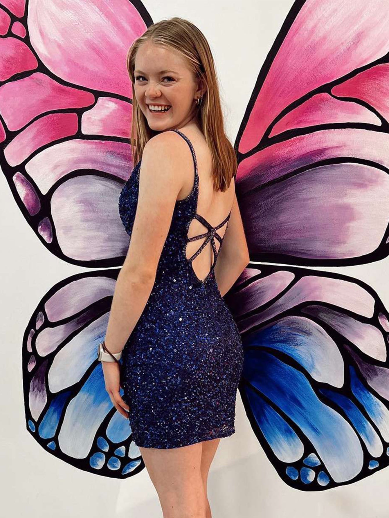 Gorgeous Sequined V Neck Sheath Homecoming Dress BM bride