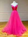 Lovely Pink Tulle A-Line Ruffles Long Prom Dress BM bride