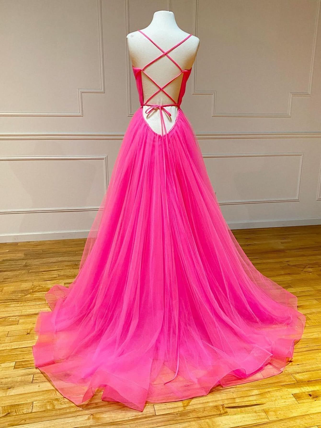 Lovely Pink Tulle A-Line Ruffles Long Prom Dress BM bride