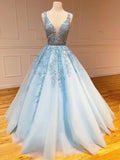 Elegant A-Line Black V Neck Lace Long Prom Dress BM bride