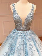 Elegant A-Line Black V Neck Lace Long Prom Dress BM bride