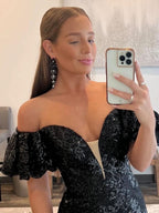 Captivating Black Strapless Sequins Long Mermaid Prom Dress BM bride