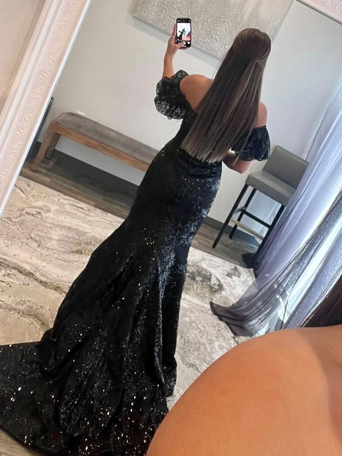 Captivating Black Strapless Sequins Long Mermaid Prom Dress BM bride