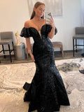 Captivating Black Strapless Sequins Long Mermaid Prom Dress BM bride