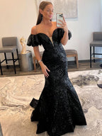 Captivating Black Strapless Sequins Long Mermaid Prom Dress BM bride