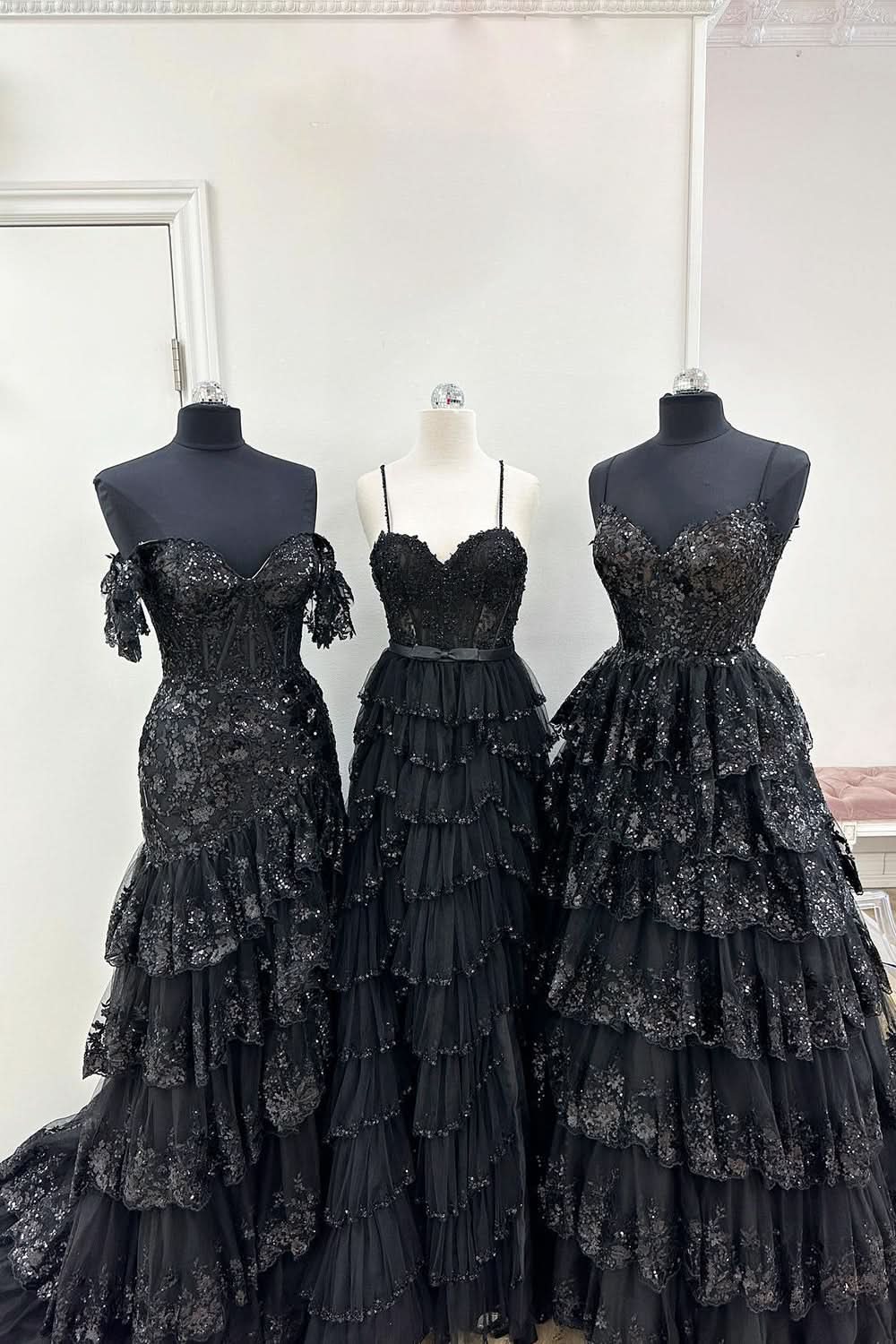 Lovely A-Line Spaghetti Straps Tiered Lace Prom Dress BM bride