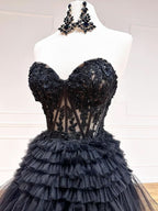 Adorable A-Line Sweetheart Tiered Long Tulle Prom Dress BM bride