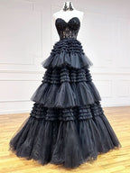 Adorable A-Line Sweetheart Tiered Long Tulle Prom Dress BM bride