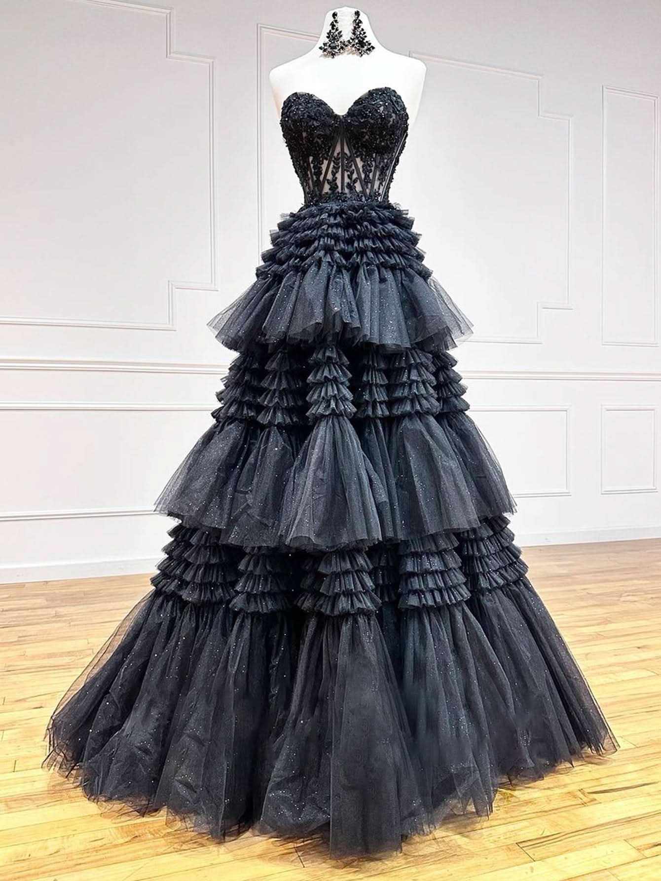 Adorable A-Line Sweetheart Tiered Long Tulle Prom Dress BM bride