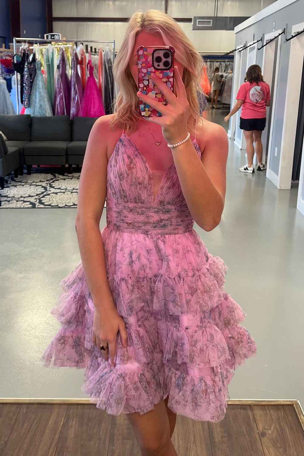 Pink A Line Ruffled Short Homecoming Dress Bmbride