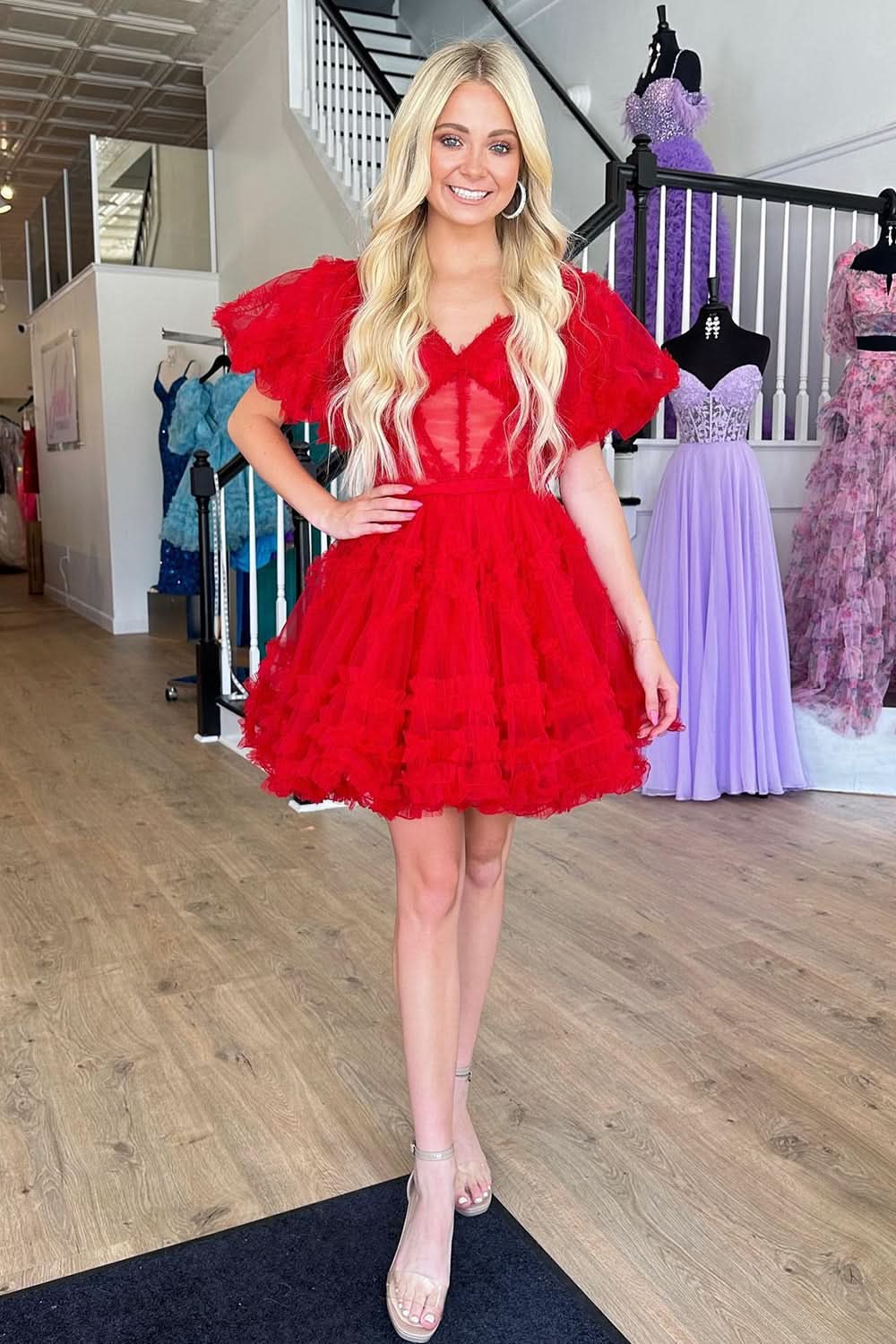 Off the Shoulder Tulle A-Line Homecoming Dress BM bride