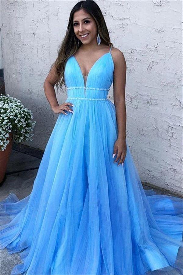 Sky Blue Tulle Long Evening Dress BM bride