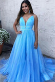 Sky Blue Tulle Long Evening Dress BM bride