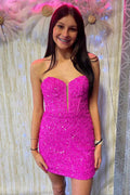 Sparkly Corset Fuchsia Sequins Tight Short Homecoming Dress Bmbride